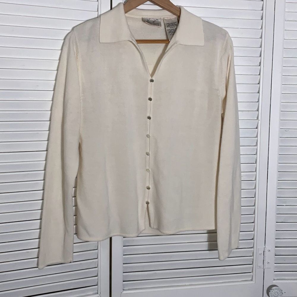 Vintage Kathie Lee Cream Pearlcore‎ Collared Sweater Size Large